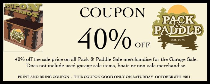 Coupons - Early October - Pack and Paddle